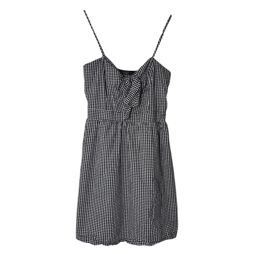 Potter's Pot Dress Women's Black Excellent Gingham Tie Front Mini Small